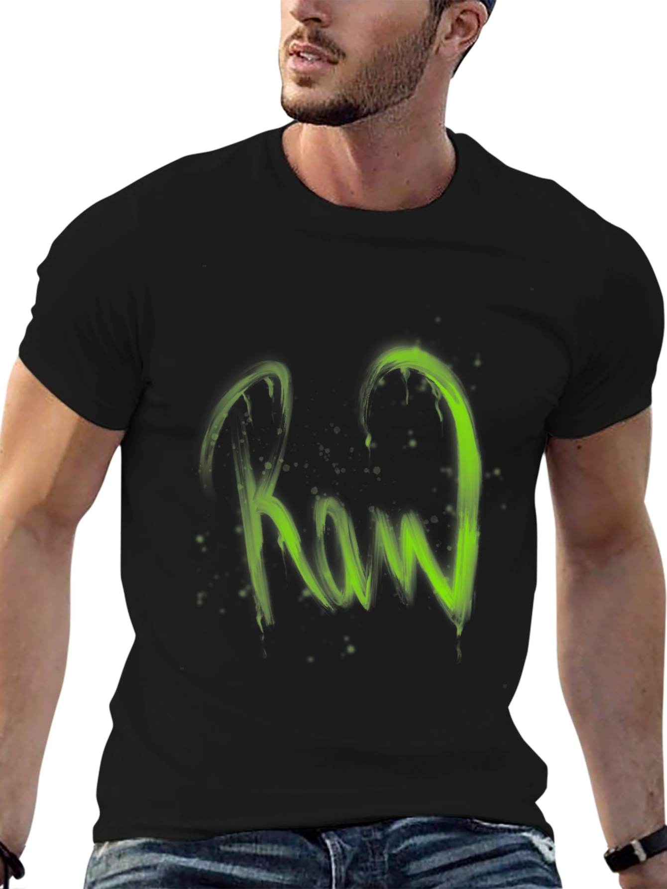 Raw Graphic Print Black T-Shirt