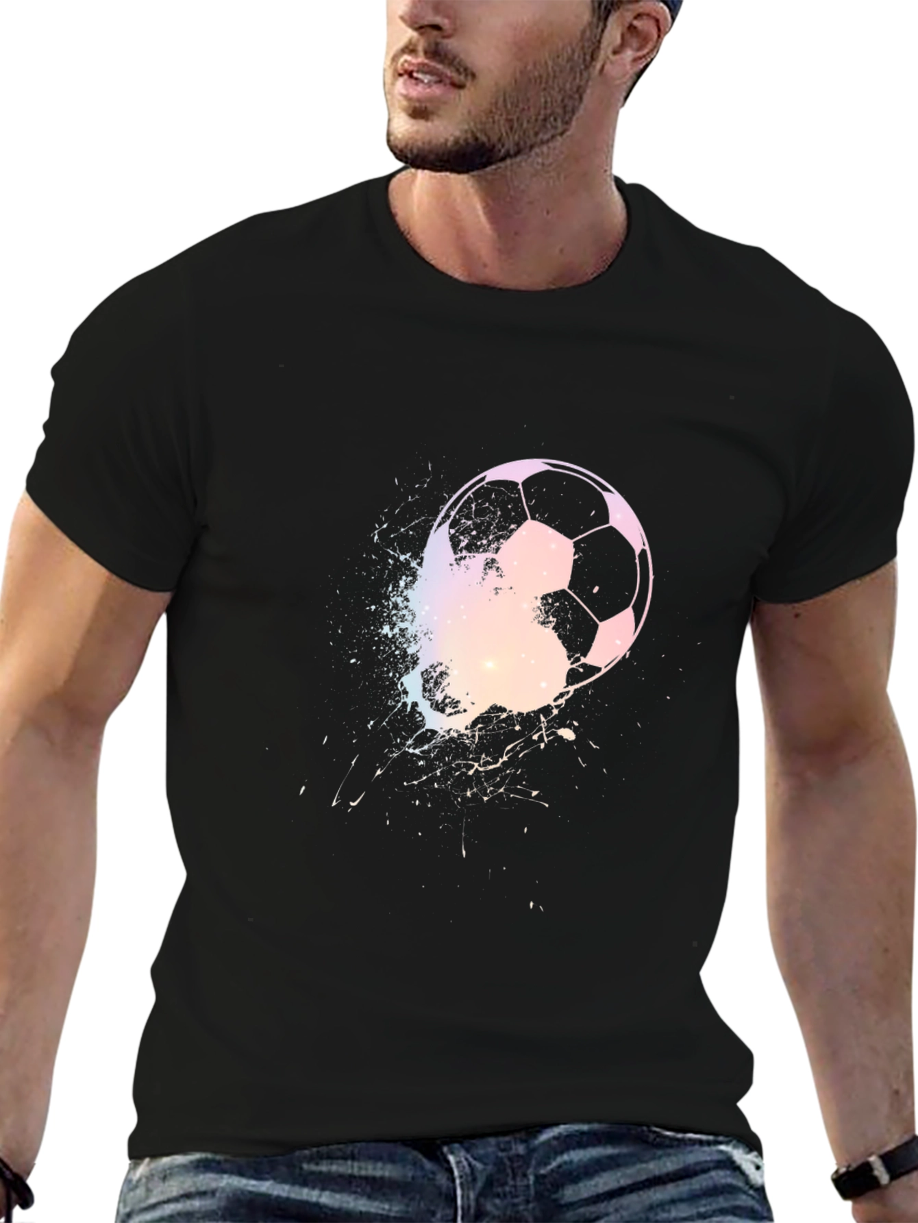 Soccer Ball Graphic Print Mens Black T-Shirt