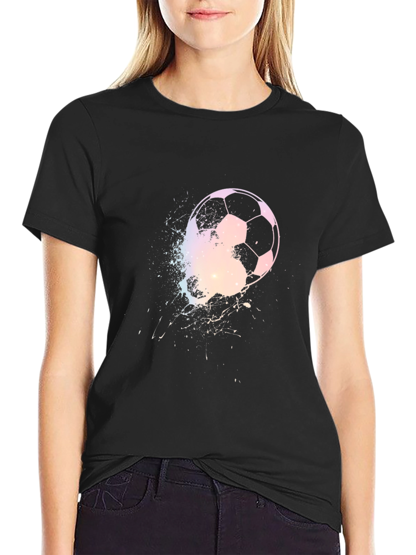 Soccer Ball Graphic Print Mens Black T-Shirt