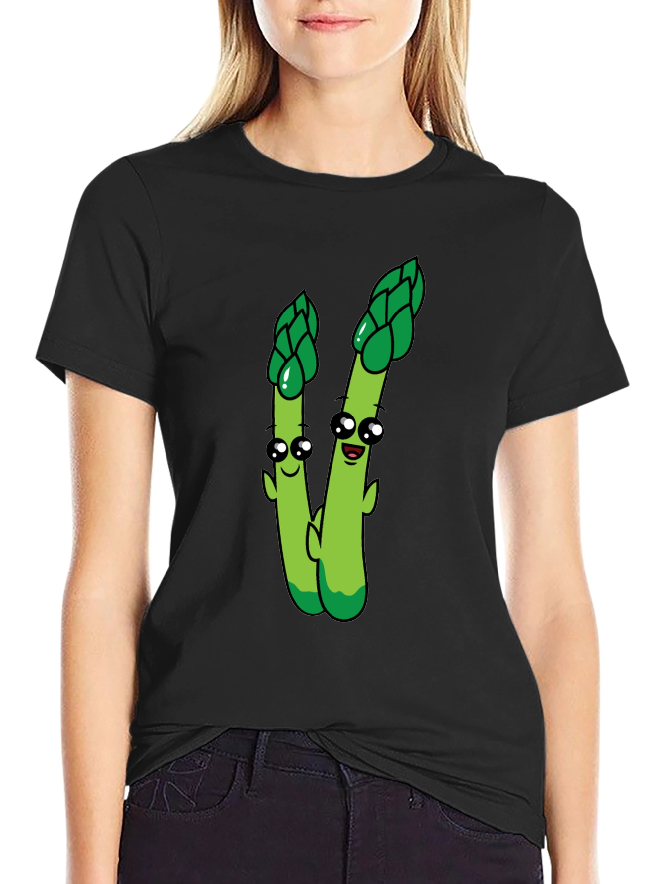 Cartoon Asparagus Graphic Tee - Black