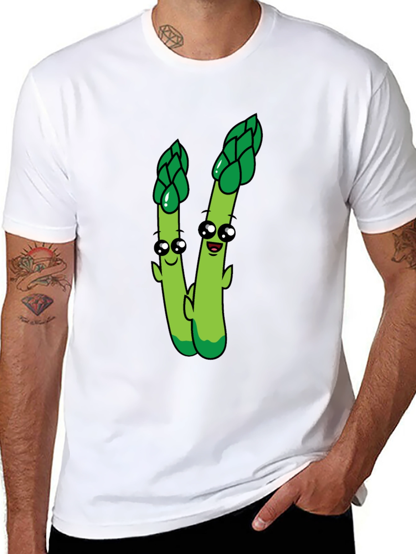 Cartoon Asparagus Graphic Tee - Black