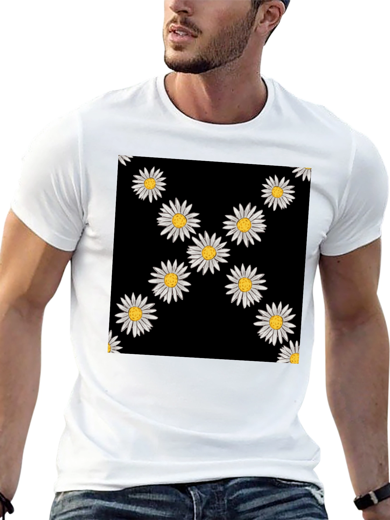 Daisy Print Black T-Shirt