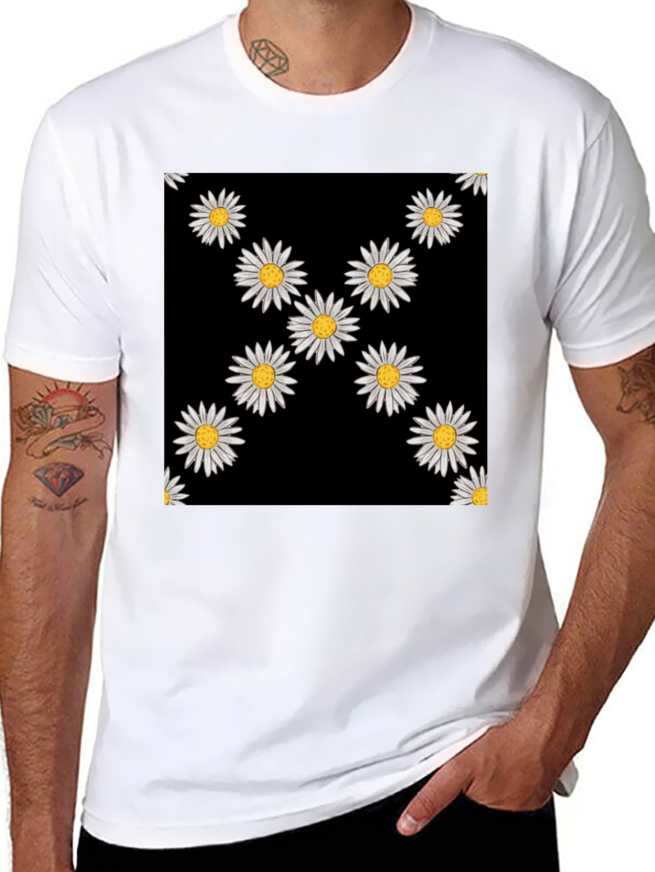 Daisy Print Black T-Shirt