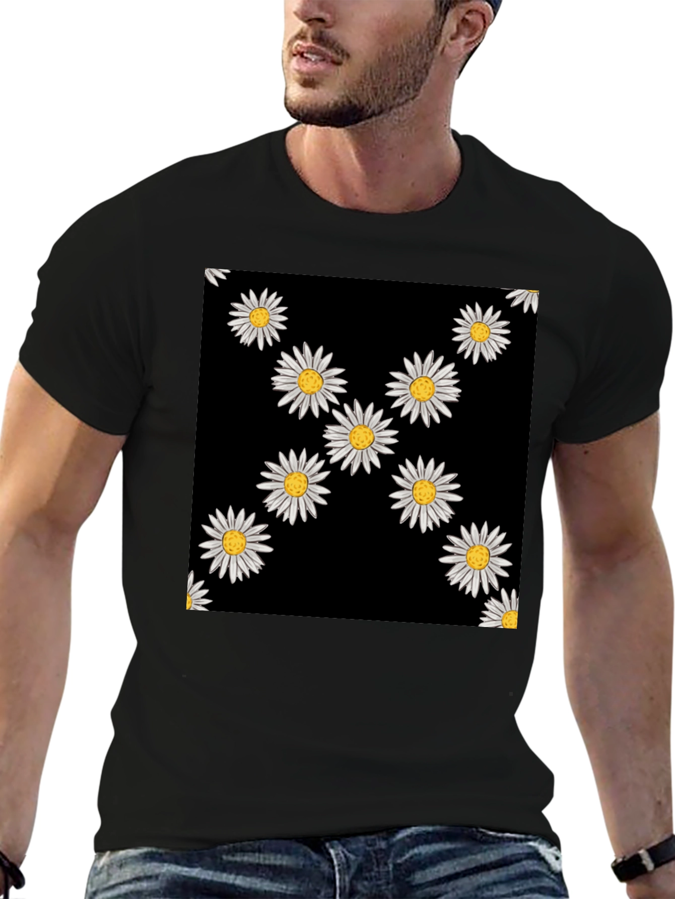 Daisy Print Black T-Shirt