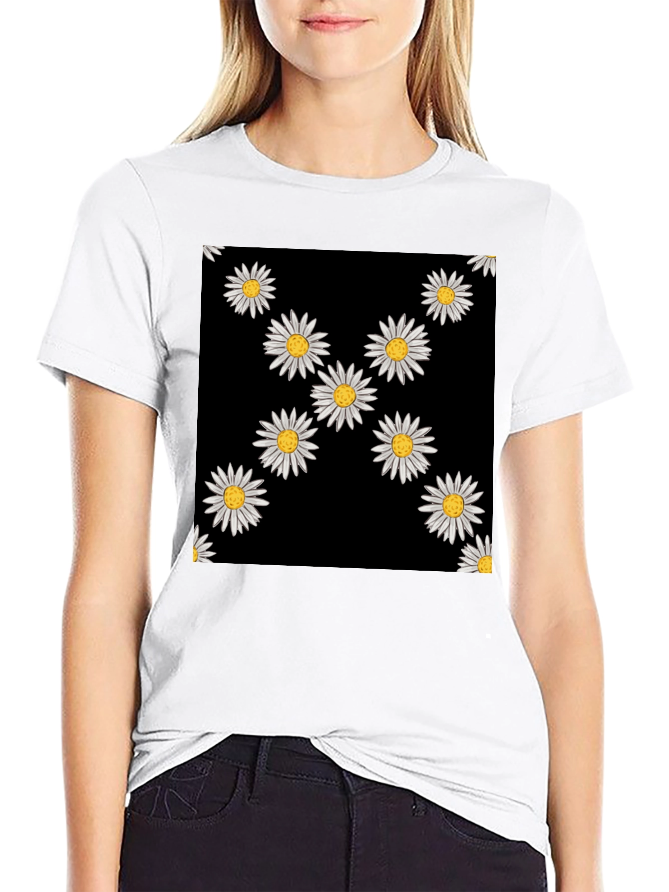 Daisy Print Black T-Shirt