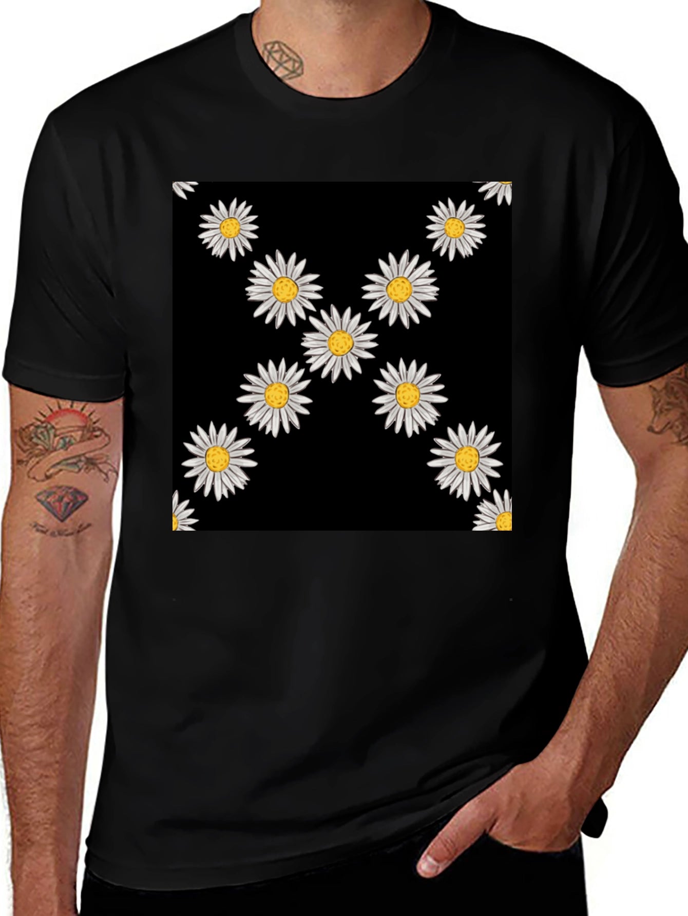 Daisy Print Black T-Shirt