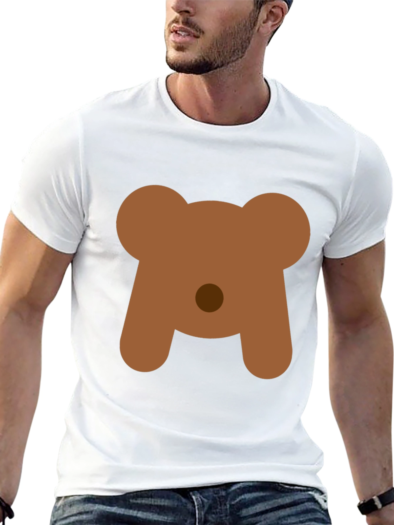 Cute Bear Face Graphic Tee - Black Casual T-Shirt