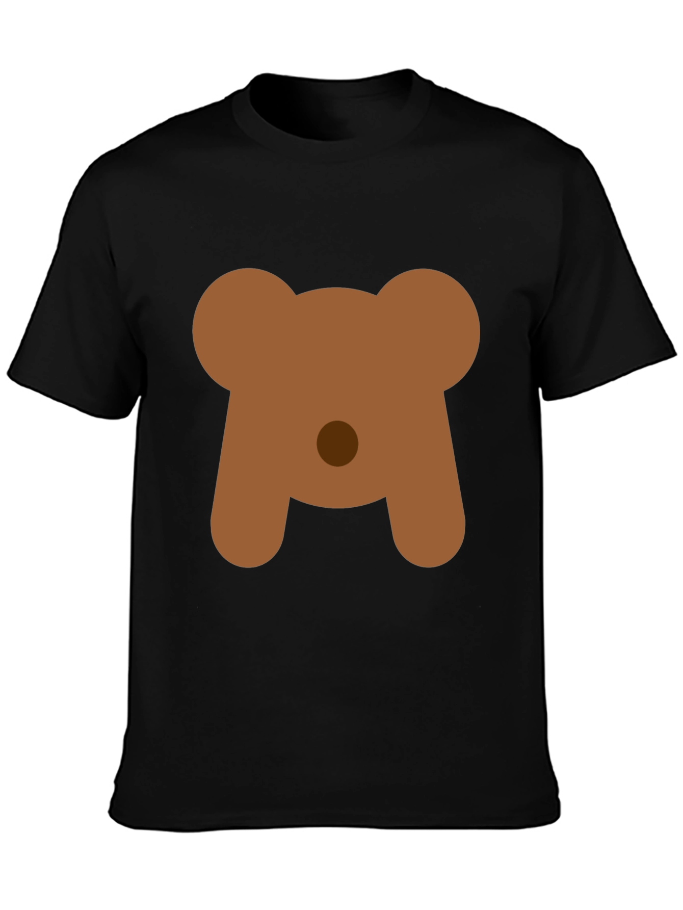 Cute Bear Face Graphic Tee - Black Casual T-Shirt