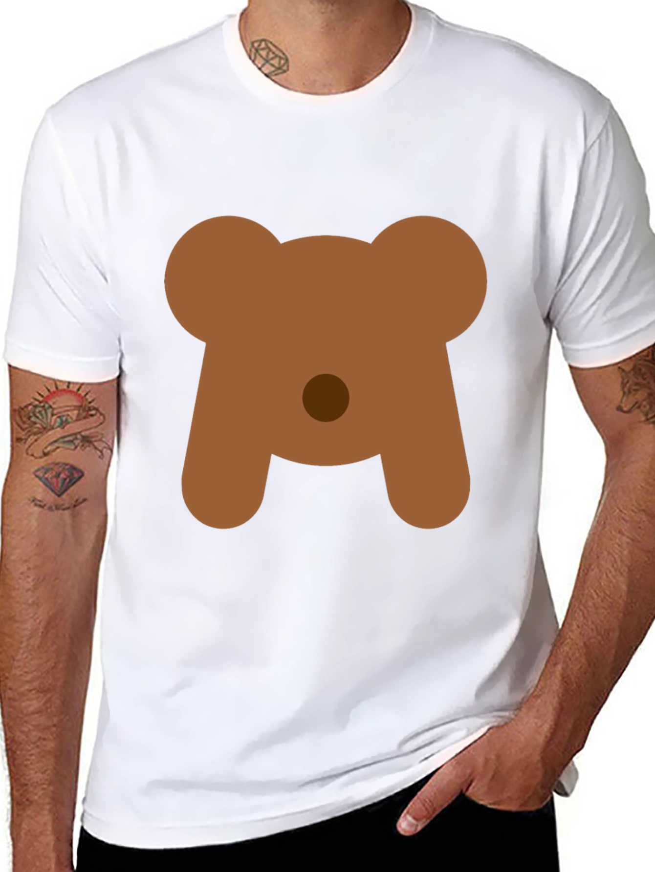 Cute Bear Face Graphic Tee - Black Casual T-Shirt