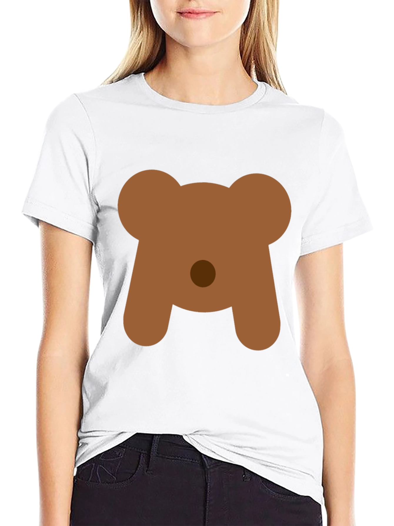 Cute Bear Face Graphic Tee - Black Casual T-Shirt