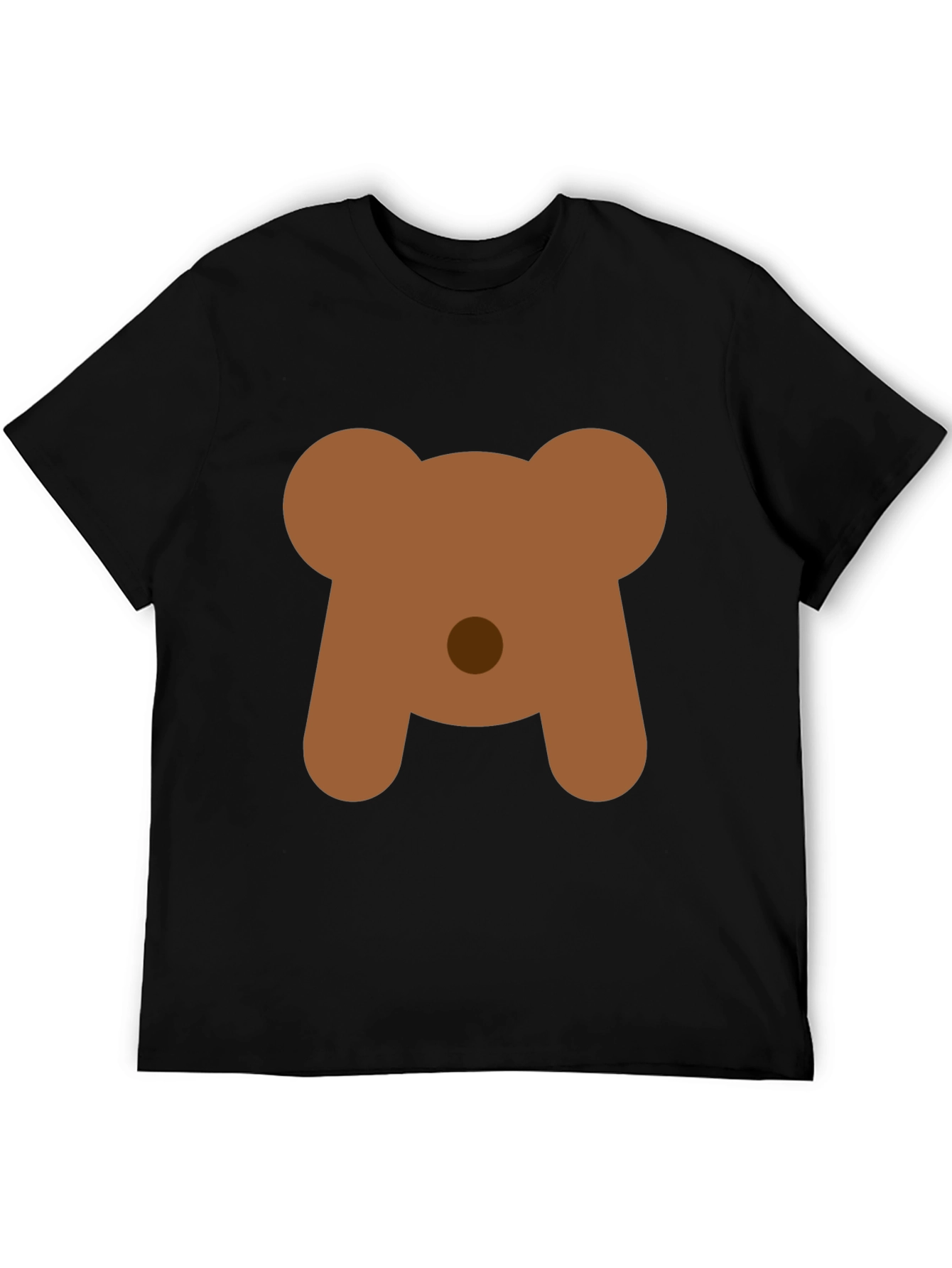 Cute Bear Face Graphic Tee - Black Casual T-Shirt