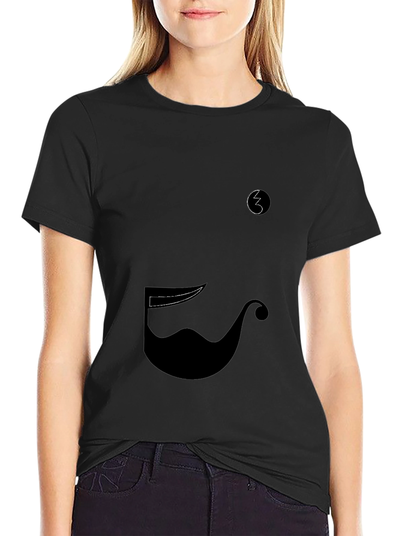 Whimsical Mustache Graphic Tee - Black Cotton Blend