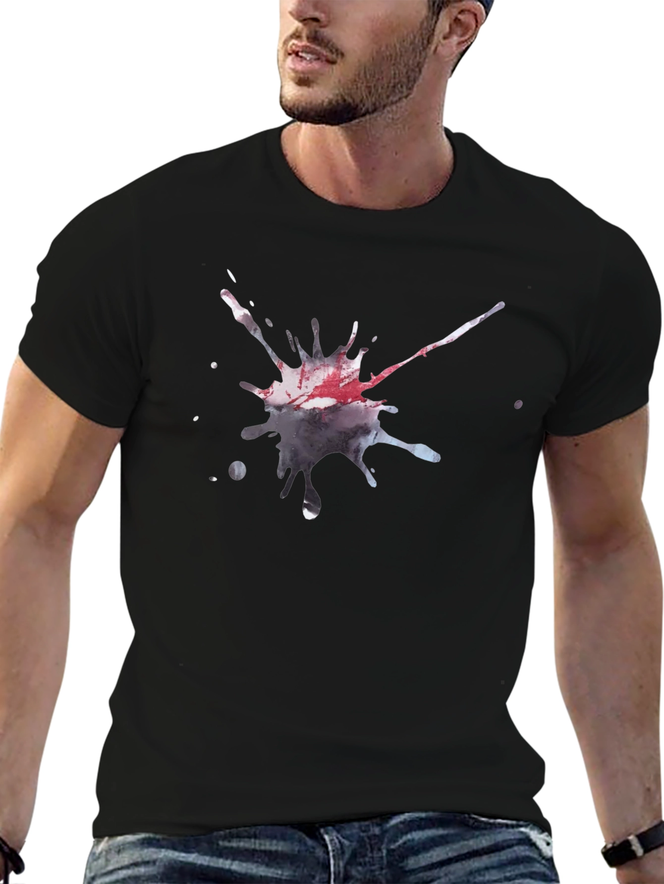 Mens Black T-Shirt with Artistic Splatter Design