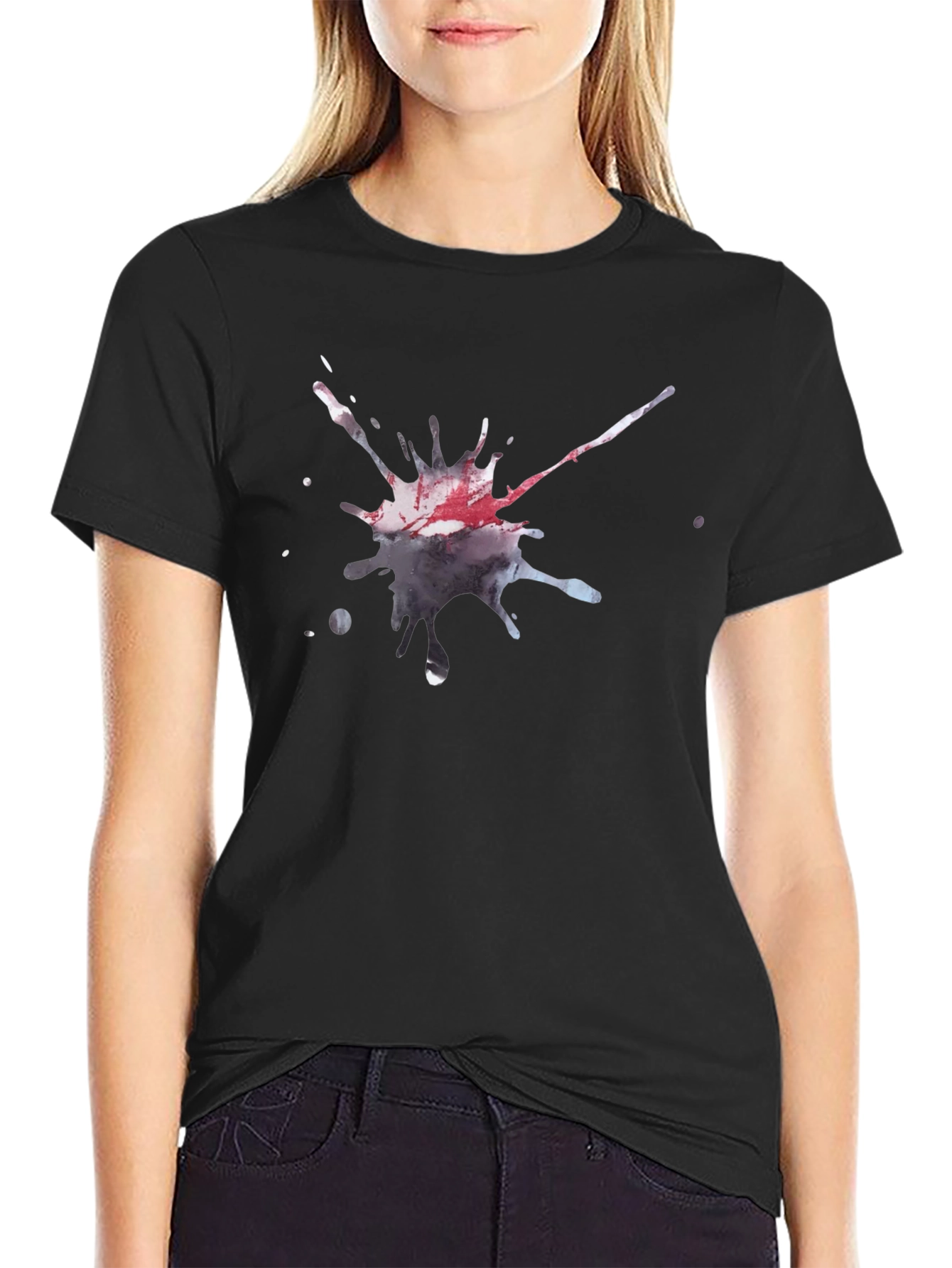 Mens Black T-Shirt with Artistic Splatter Design