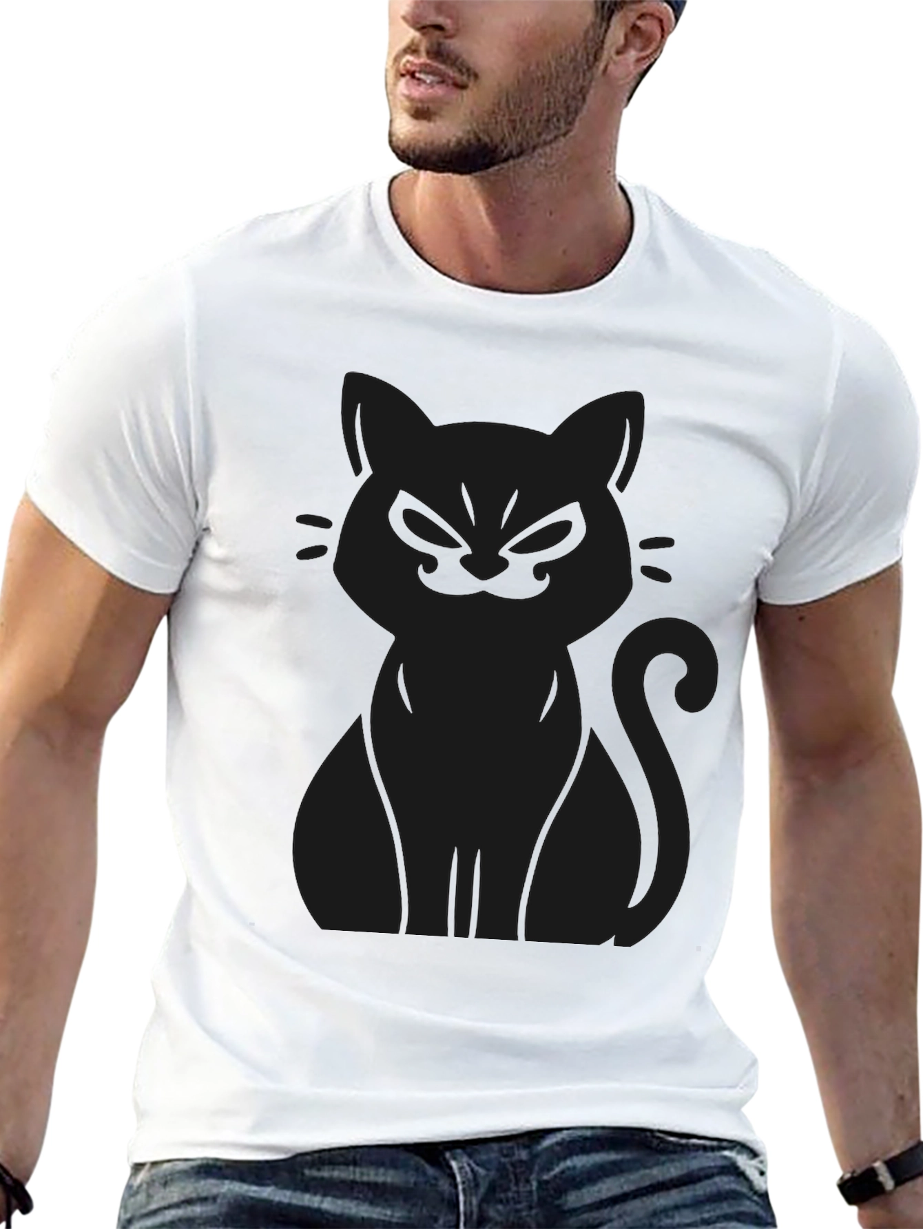 Mens Black Cat Graphic Tee - Soft Cotton Blend