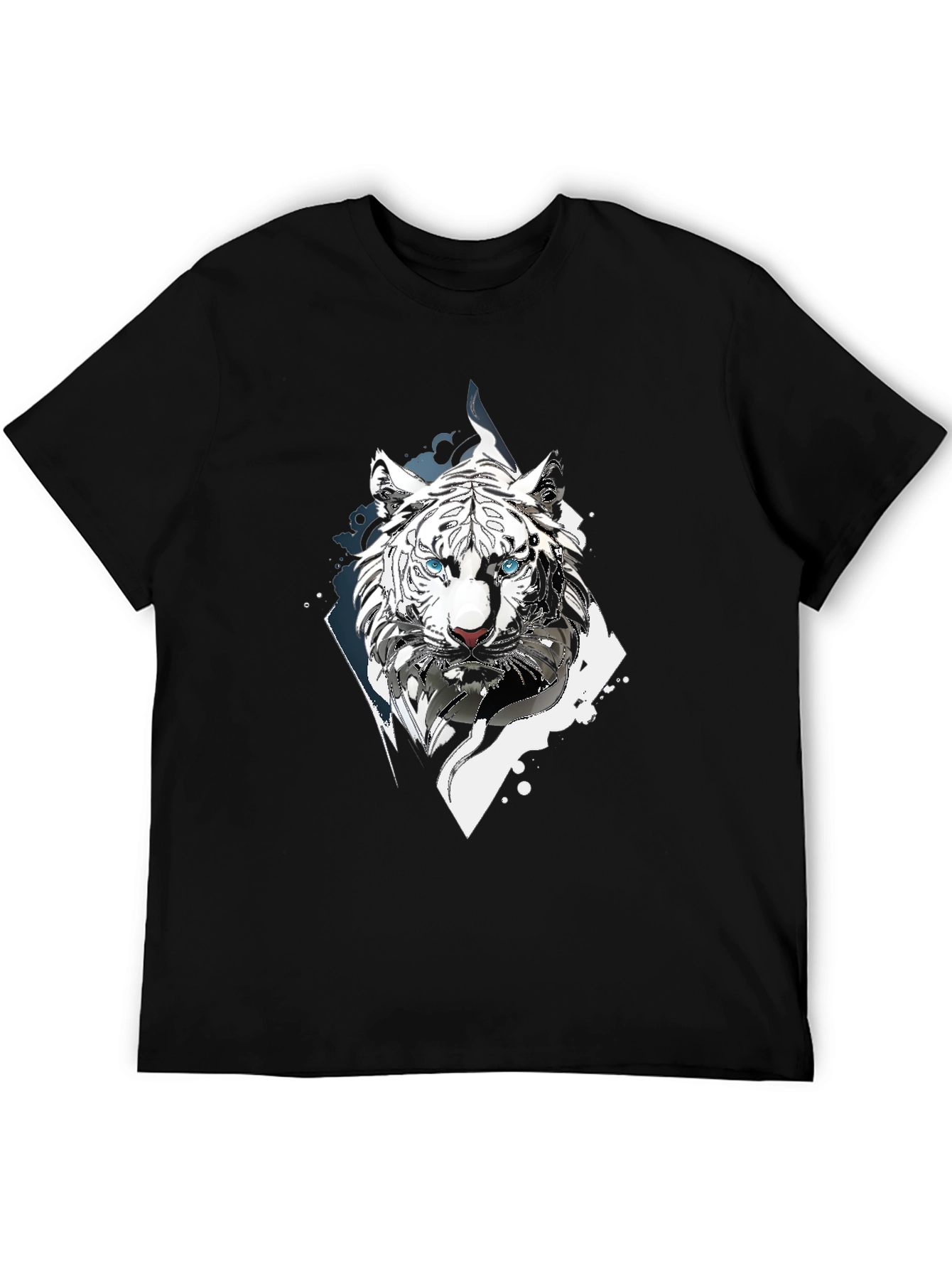 White Tiger Graphic Print Black T-Shirt