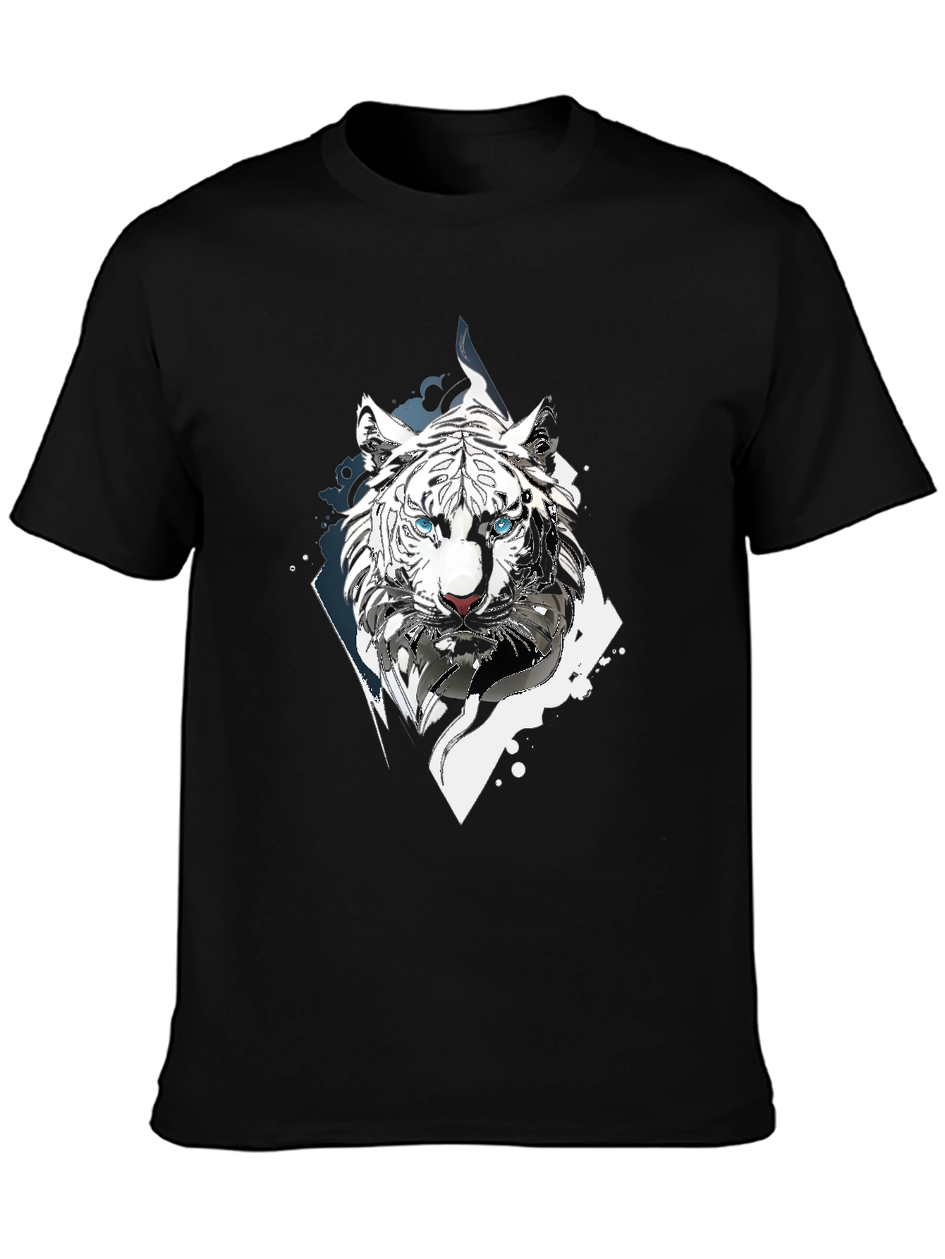 White Tiger Graphic Print Black T-Shirt