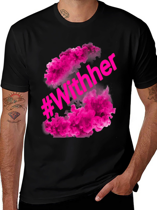 #WithHer Pink Smoke Graphic Tee - Stylish Black T-Shirt