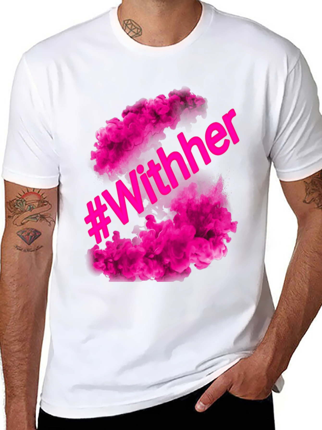 #WithHer Pink Smoke Graphic Tee - Stylish Black T-Shirt