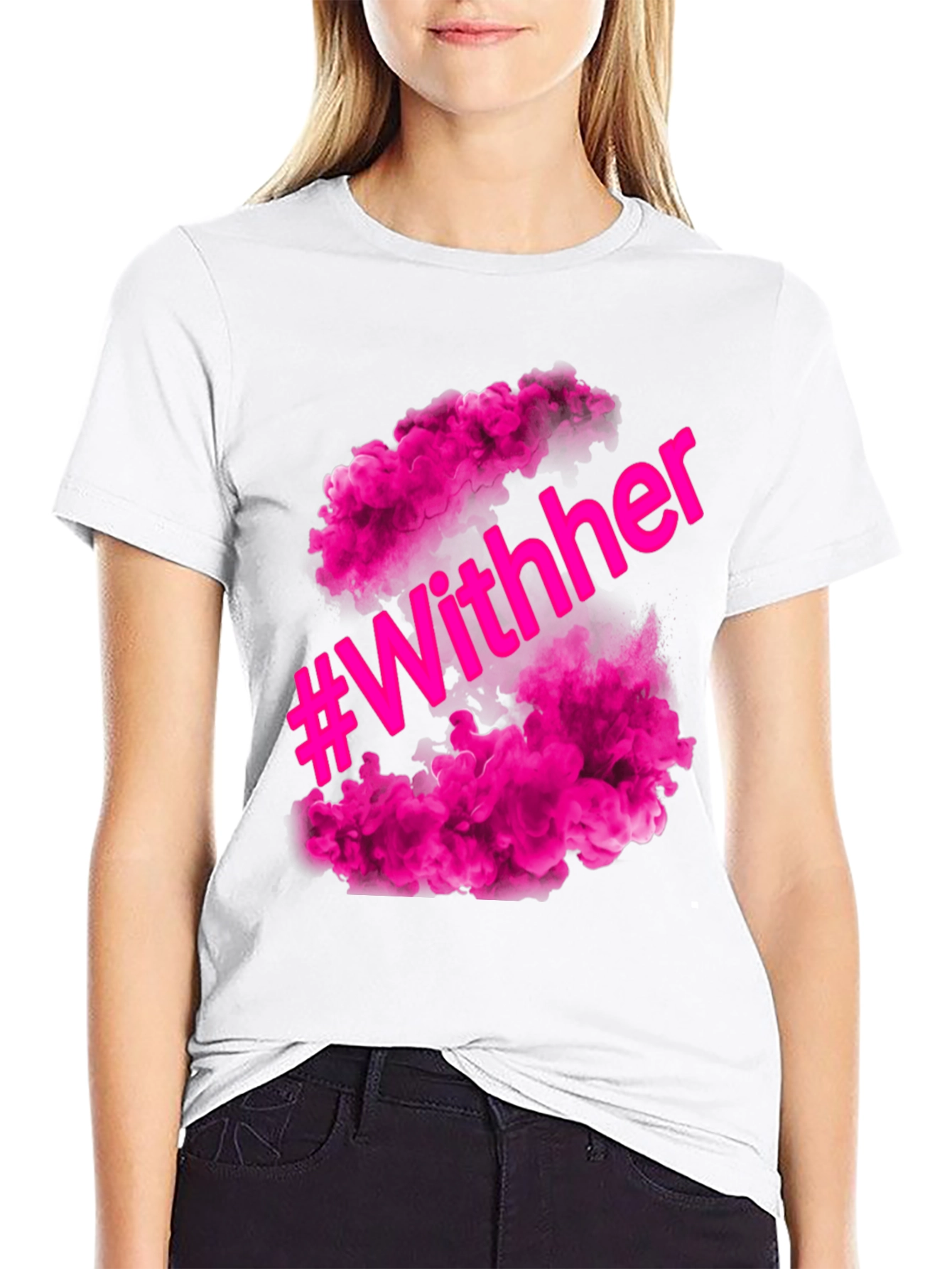 #WithHer Pink Smoke Graphic Tee - Stylish Black T-Shirt
