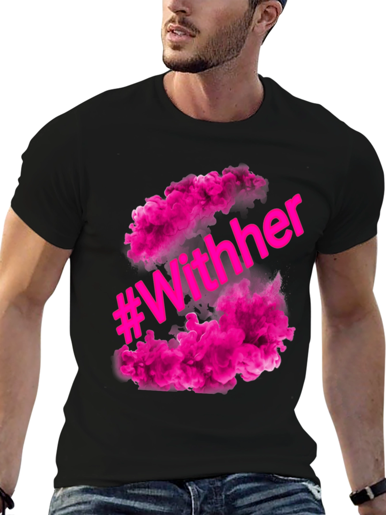 #WithHer Pink Smoke Graphic Tee - Stylish Black T-Shirt