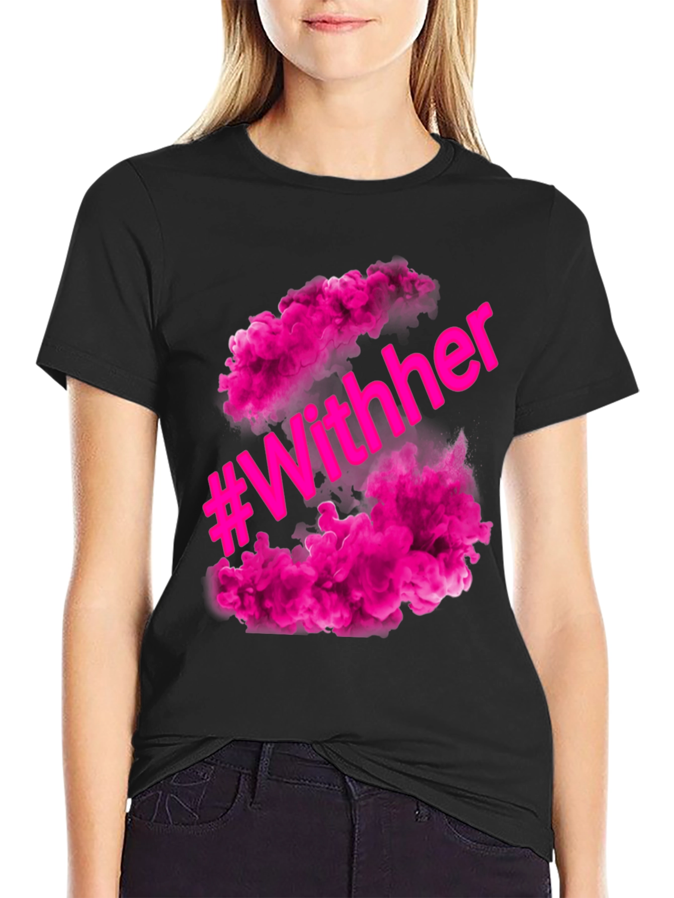 #WithHer Pink Smoke Graphic Tee - Stylish Black T-Shirt