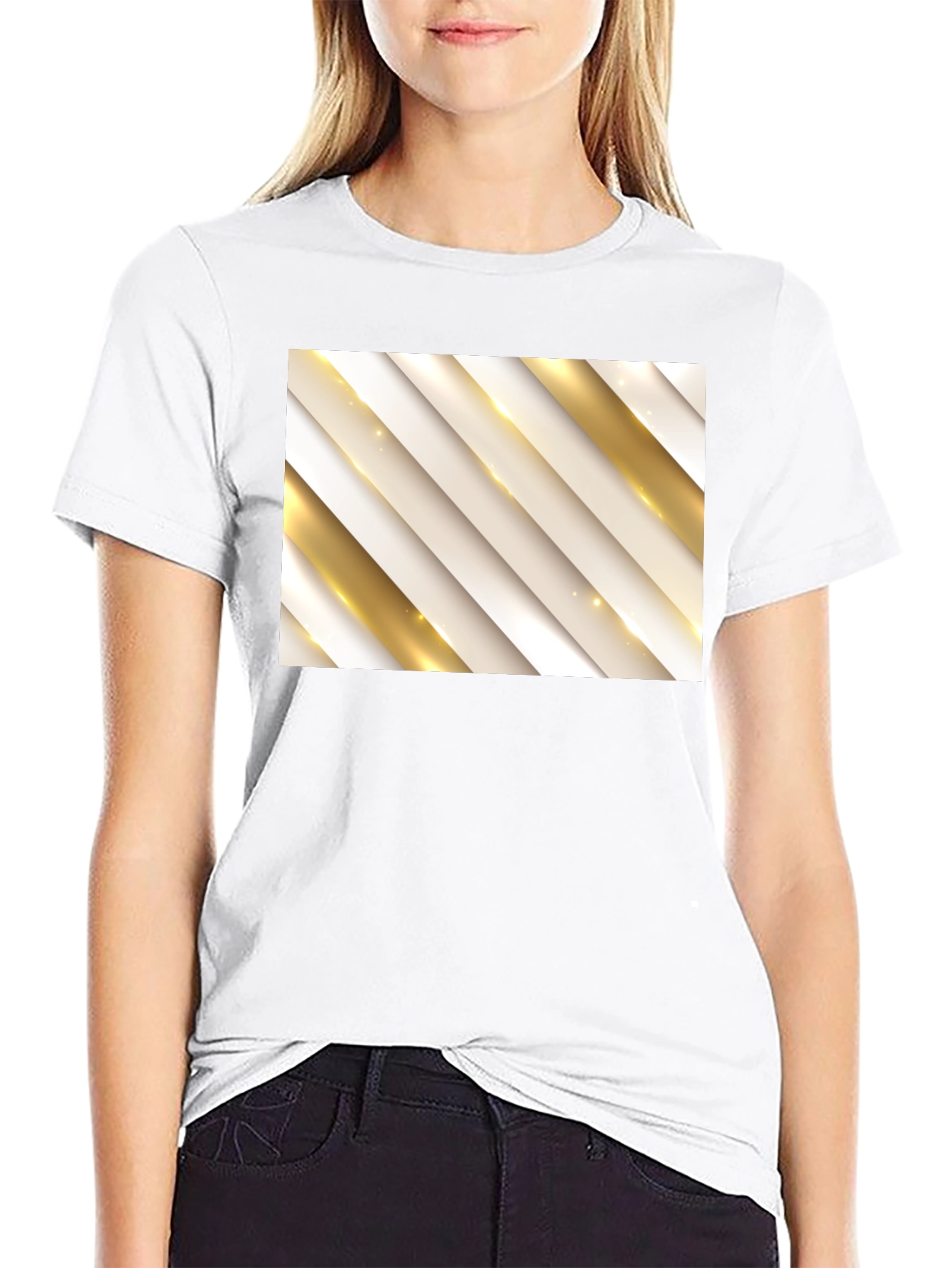 Stylish Black Tee with Abstract Gold Stripe Design