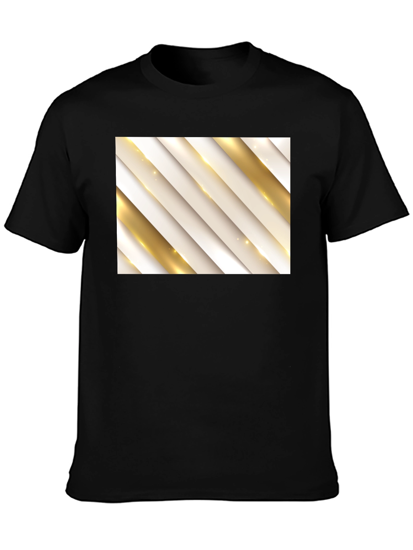 Stylish Black Tee with Abstract Gold Stripe Design