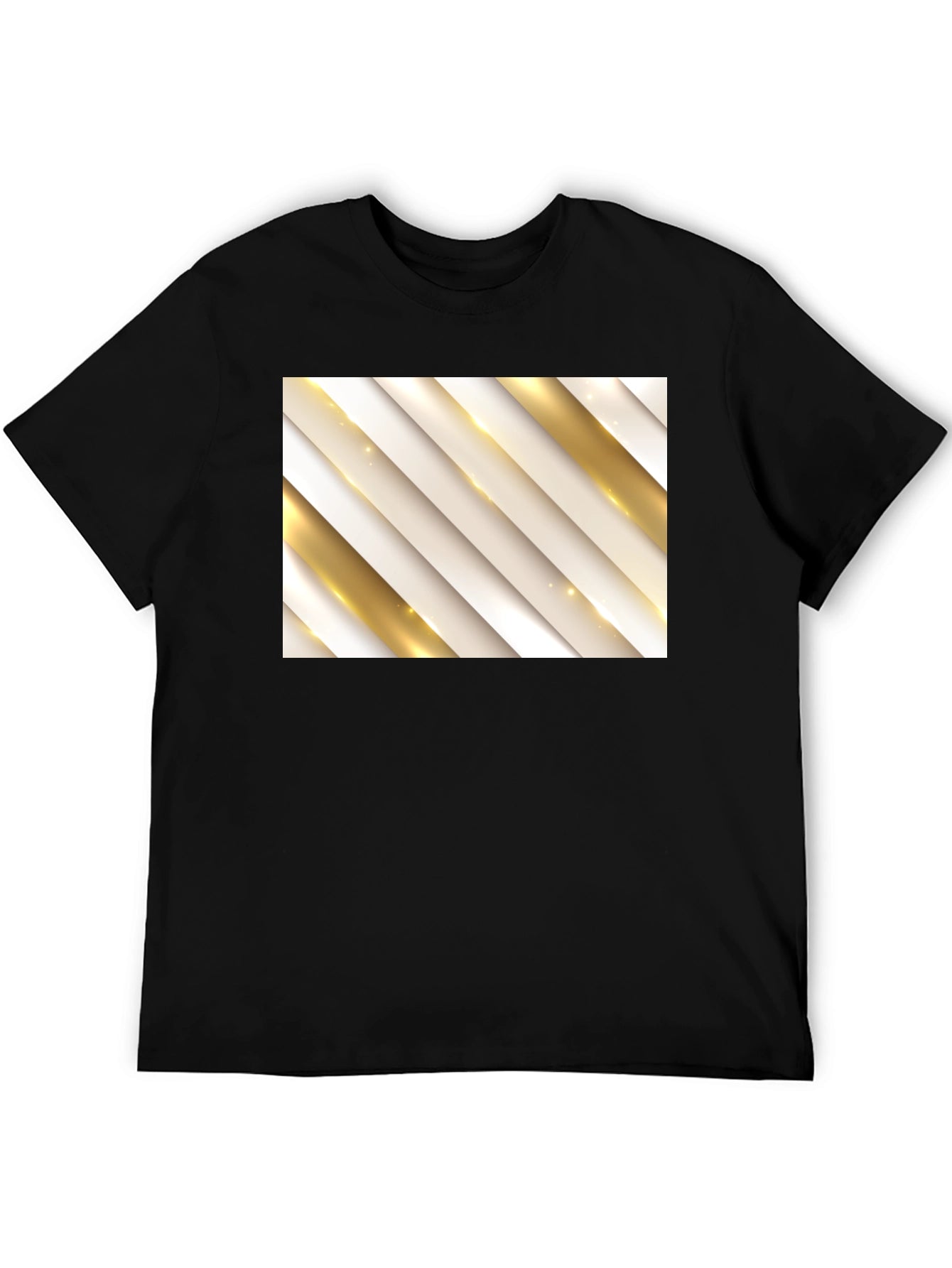 Stylish Black Tee with Abstract Gold Stripe Design