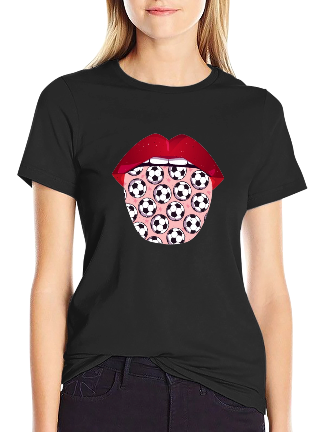 Soccer Ball Tongue Graphic T-Shirt