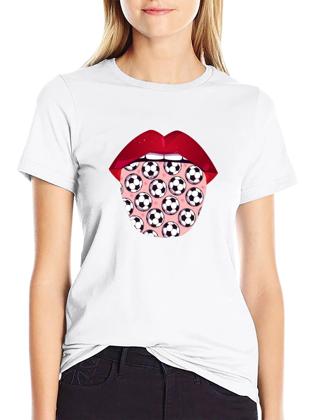 Soccer Ball Tongue Graphic T-Shirt