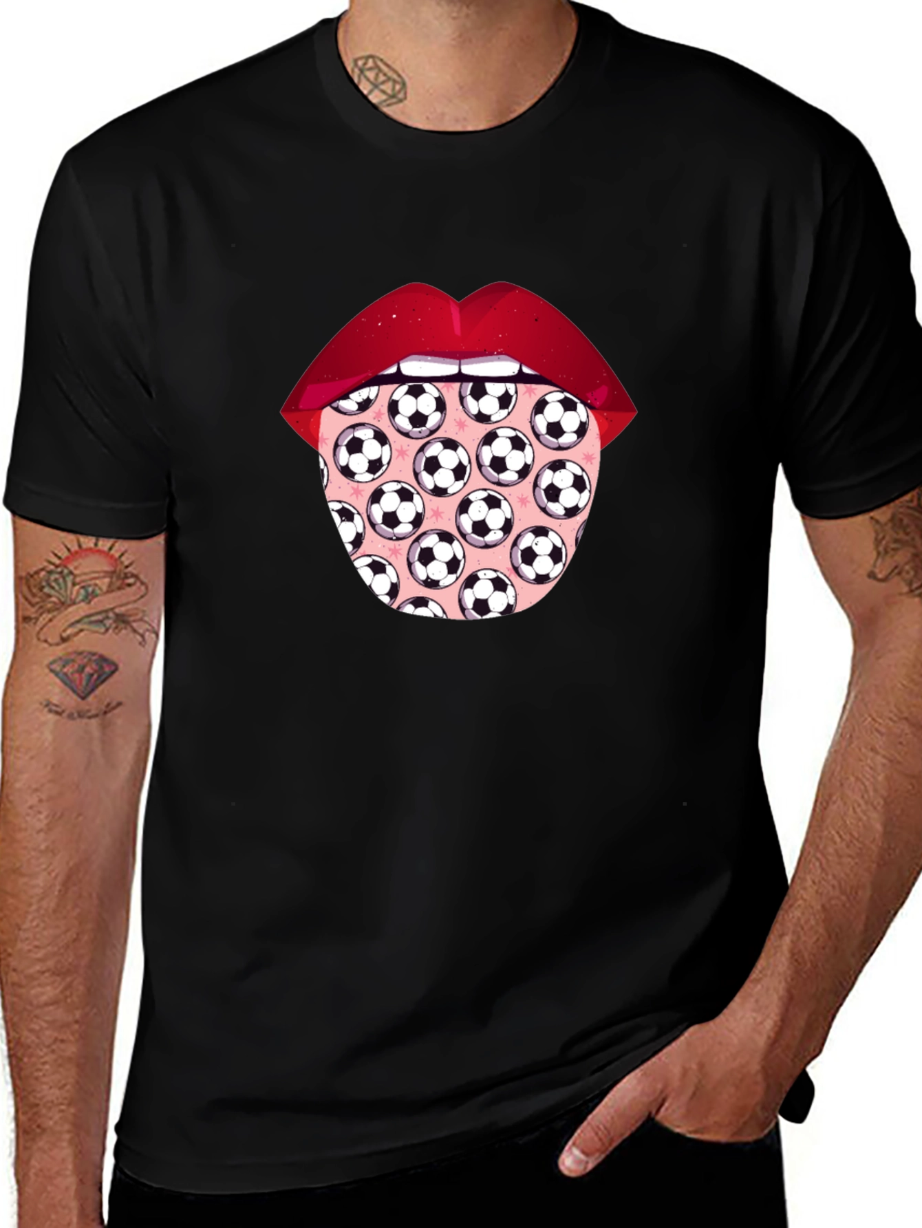 Soccer Ball Tongue Graphic T-Shirt