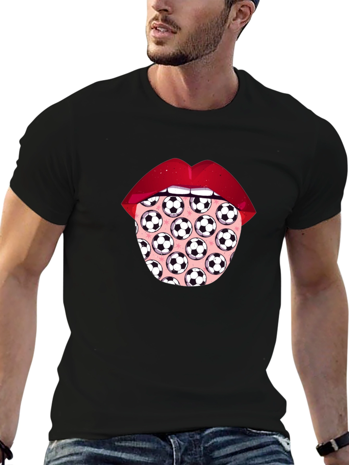 Soccer Ball Tongue Graphic T-Shirt