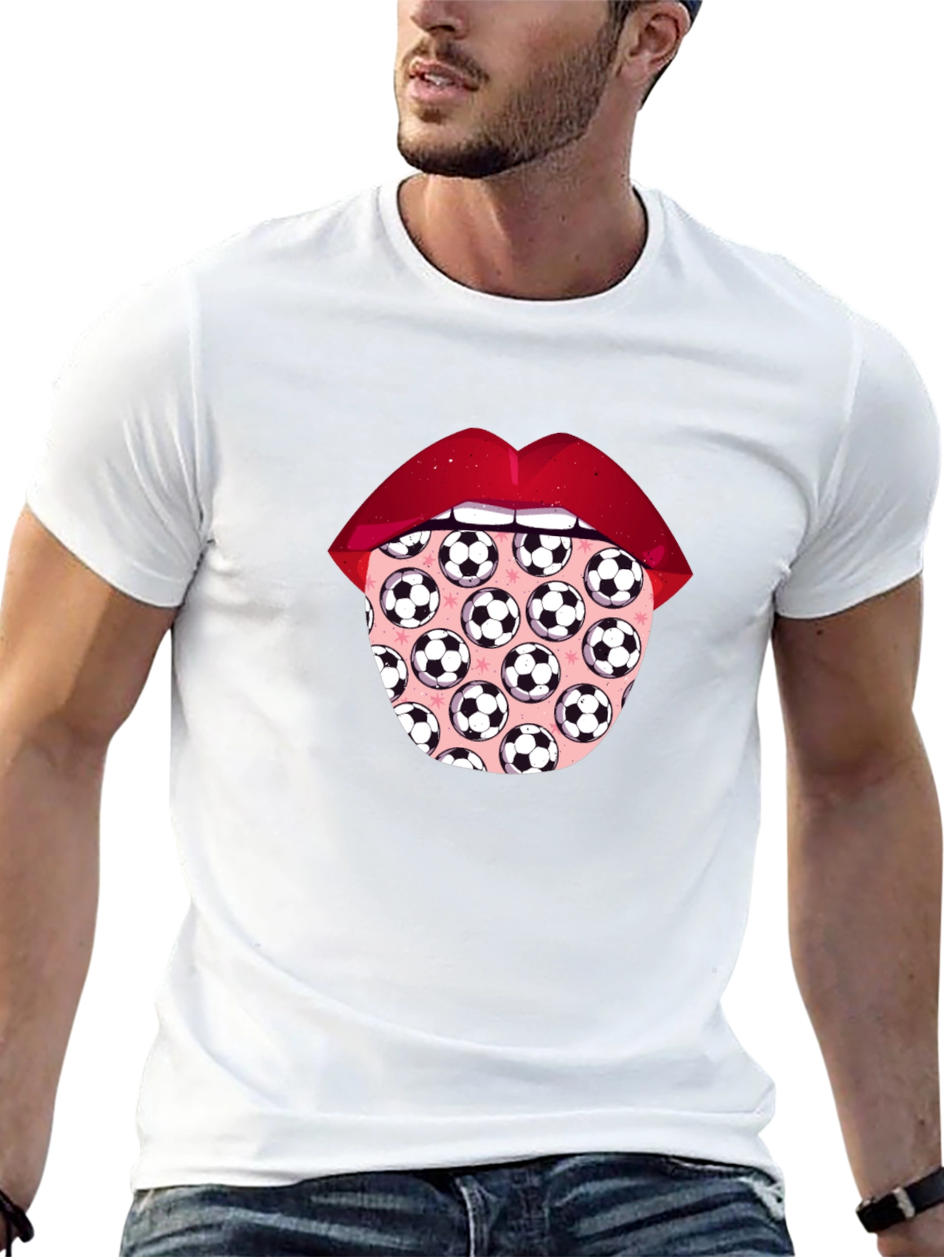 Soccer Ball Tongue Graphic T-Shirt