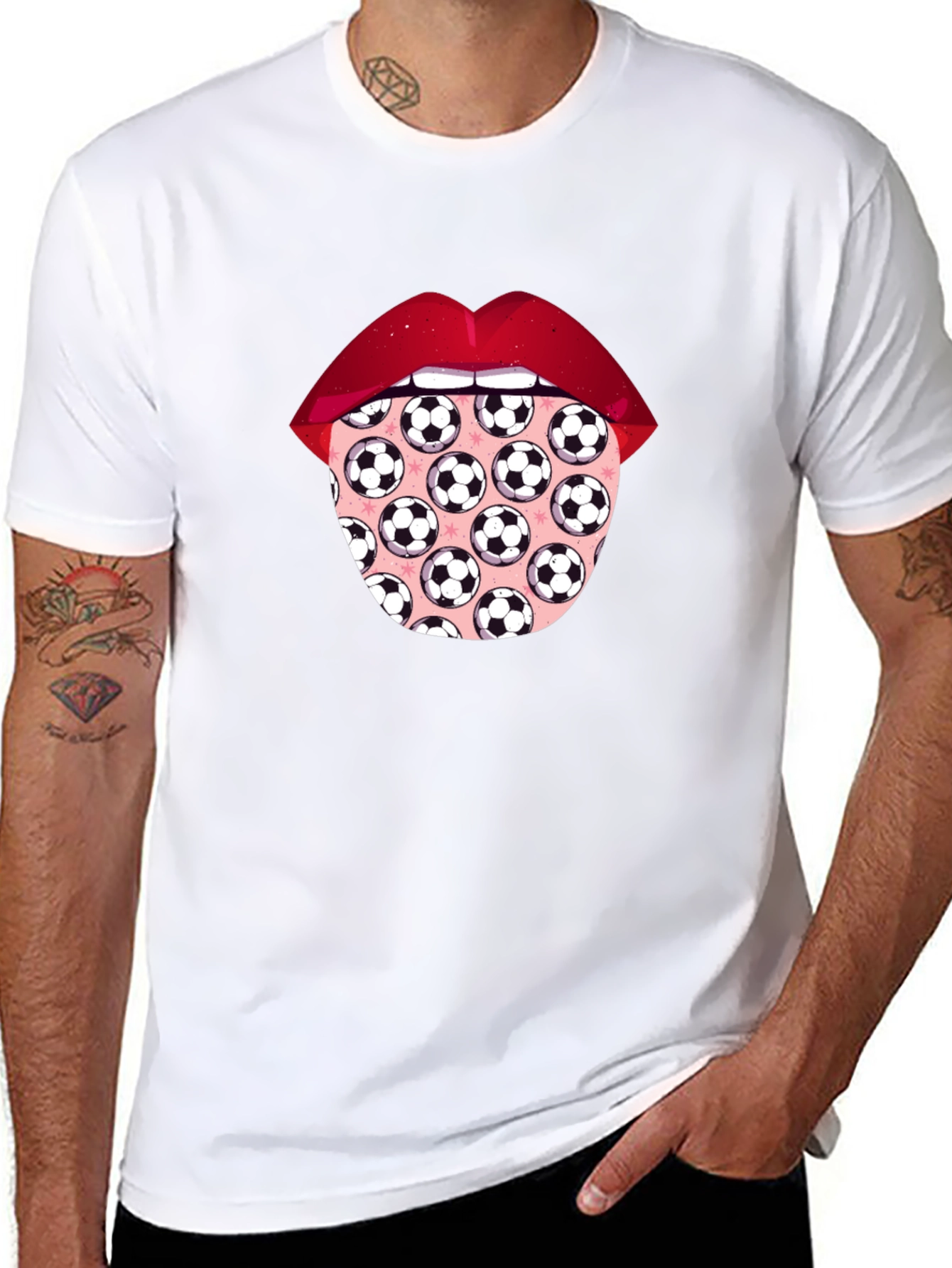 Soccer Ball Tongue Graphic T-Shirt