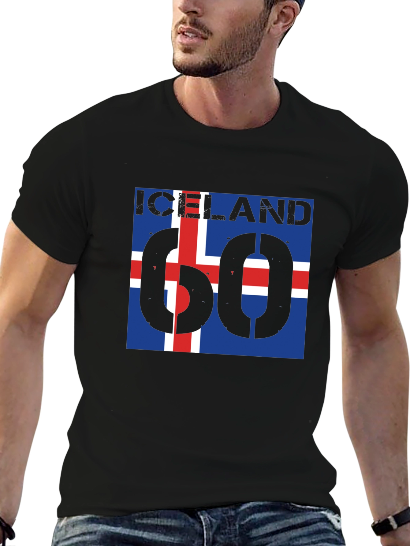 Iceland Flag T-Shirt - Black Crew Neck Graphic Tee