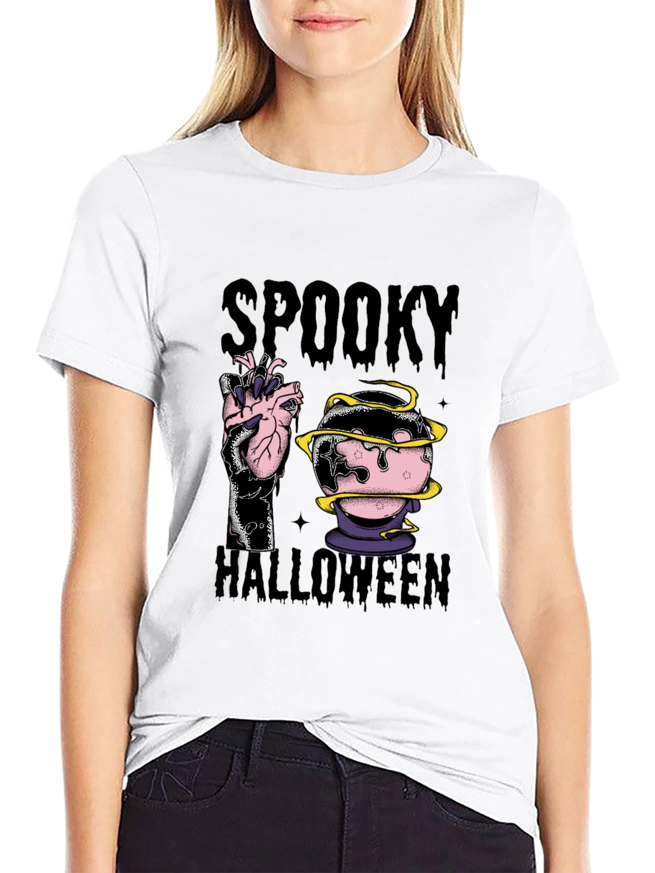 Spooky Halloween Graphic Tee - Black Cotton Blend