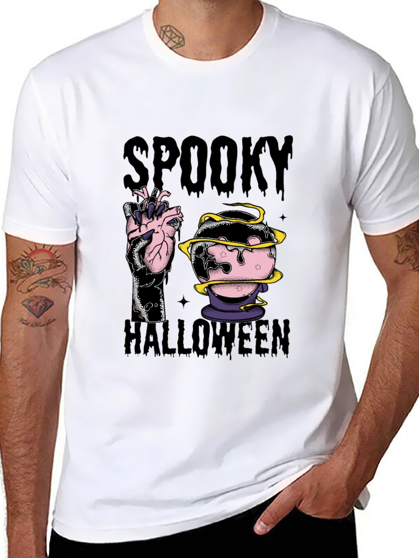Spooky Halloween Graphic Tee - Black Cotton Blend
