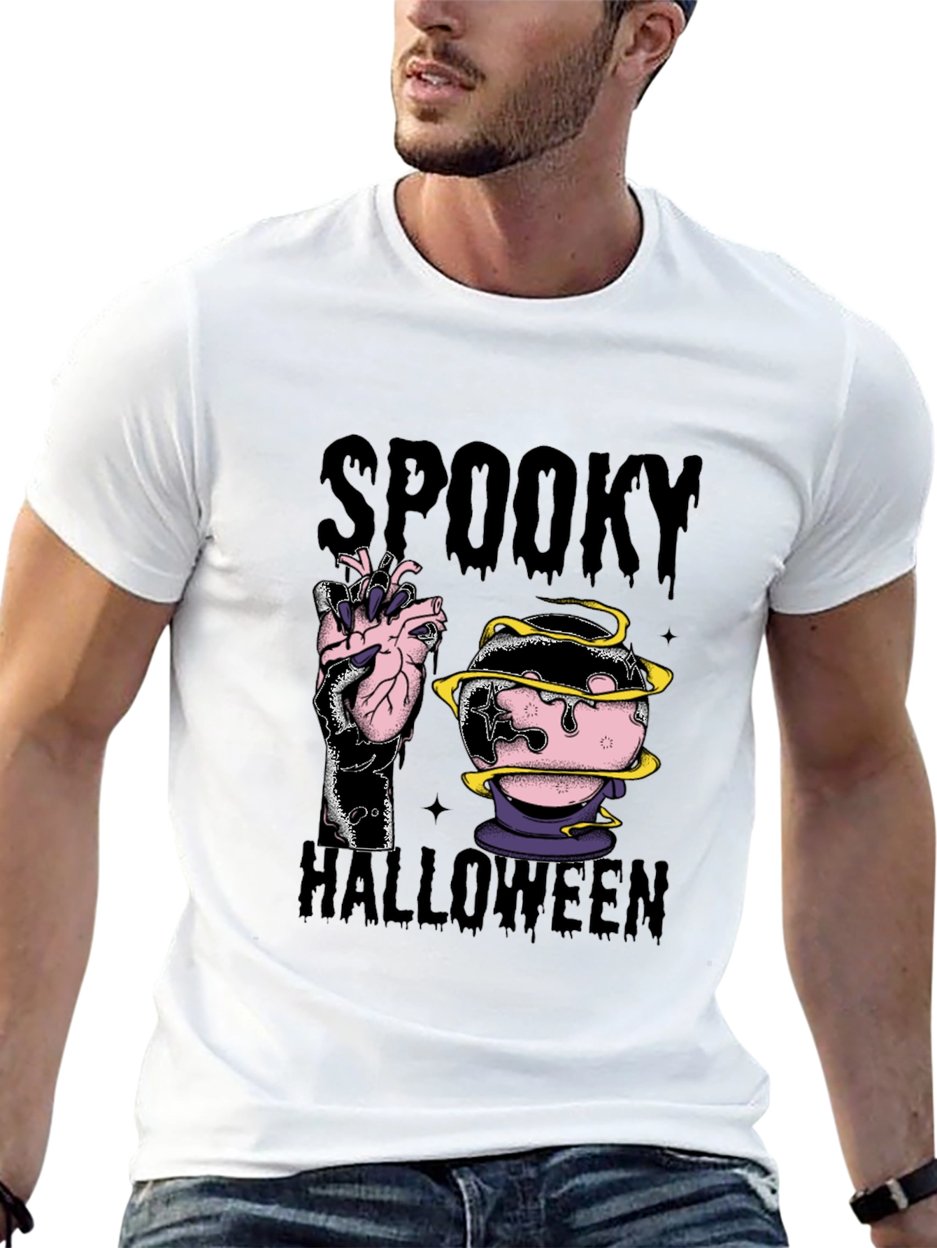 Spooky Halloween Graphic Tee - Black Cotton Blend