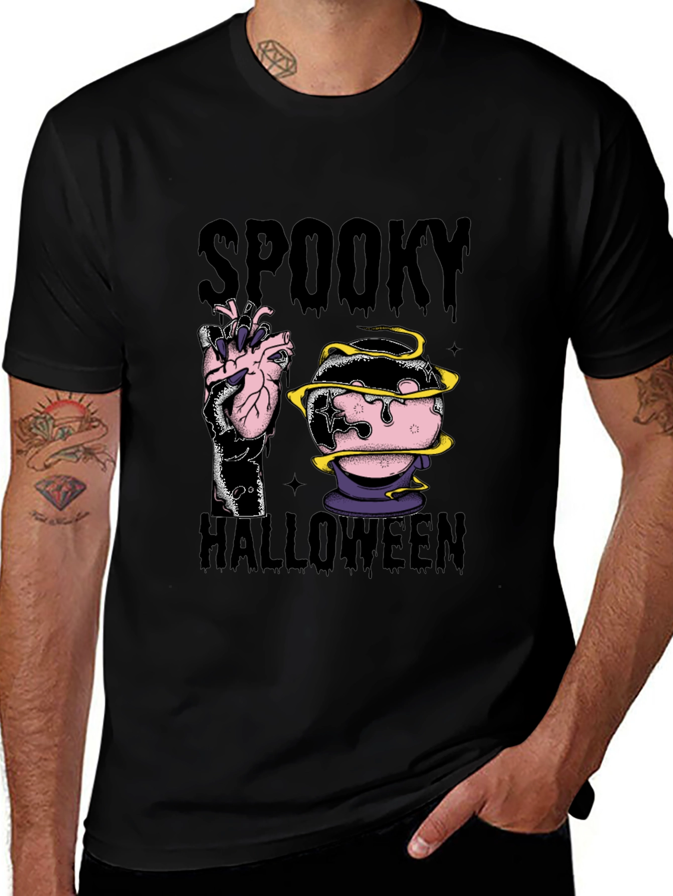 Spooky Halloween Graphic Tee - Black Cotton Blend