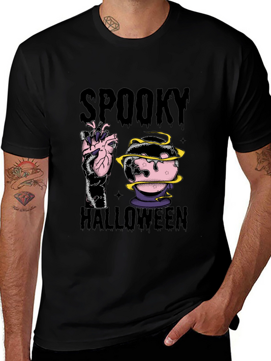 Spooky Halloween Graphic Tee - Black Cotton Blend