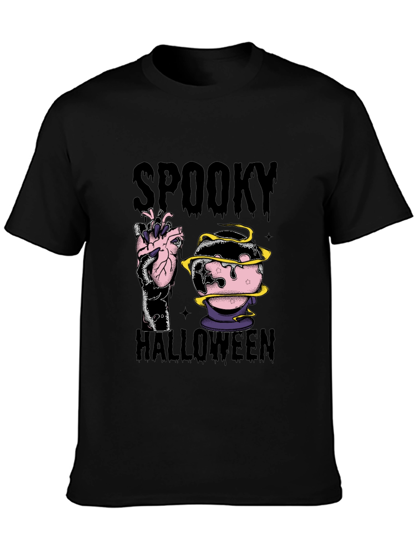 Spooky Halloween Graphic Tee - Black Cotton Blend