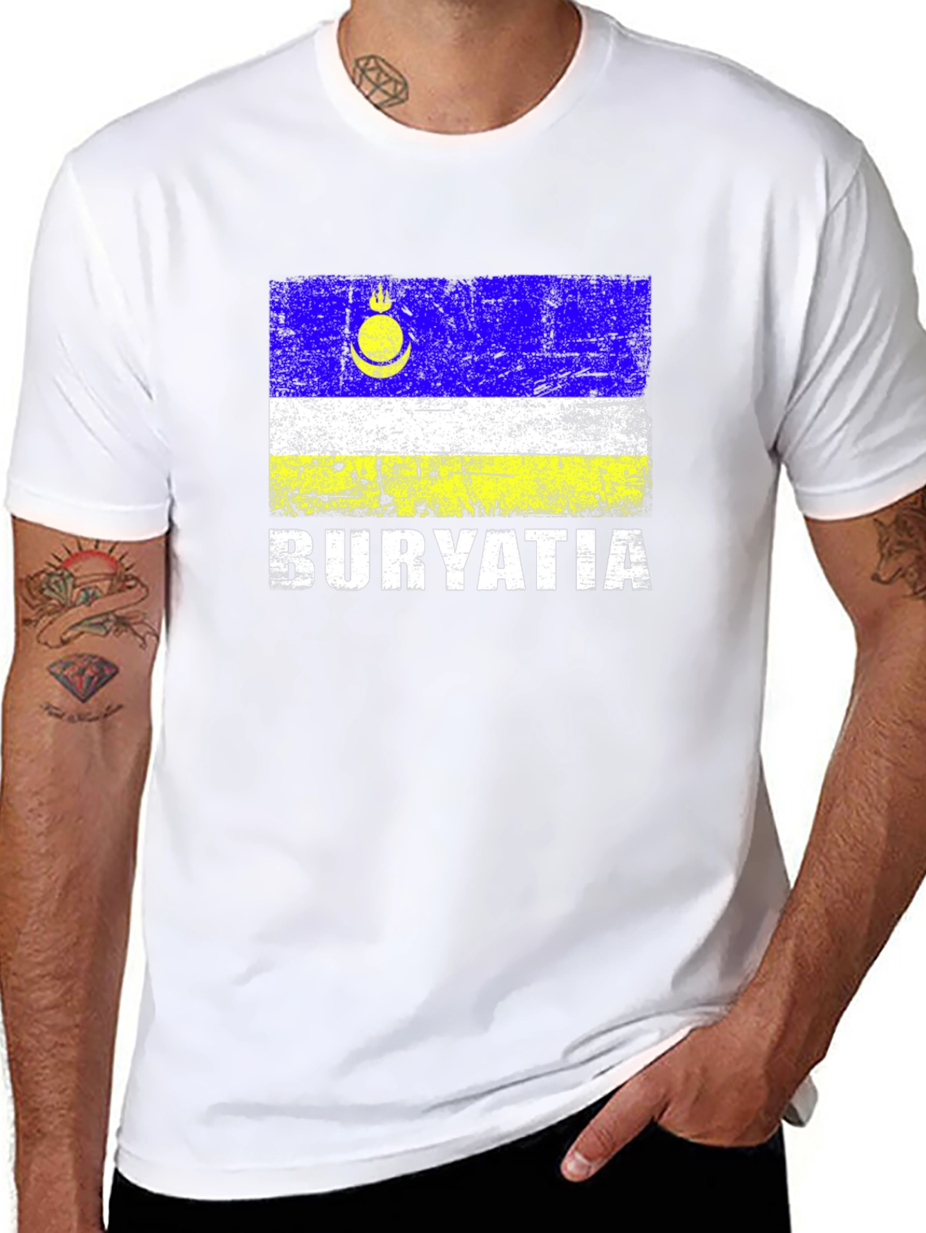 Buryatia Flag Graphic T-Shirt - Mens Black Tee