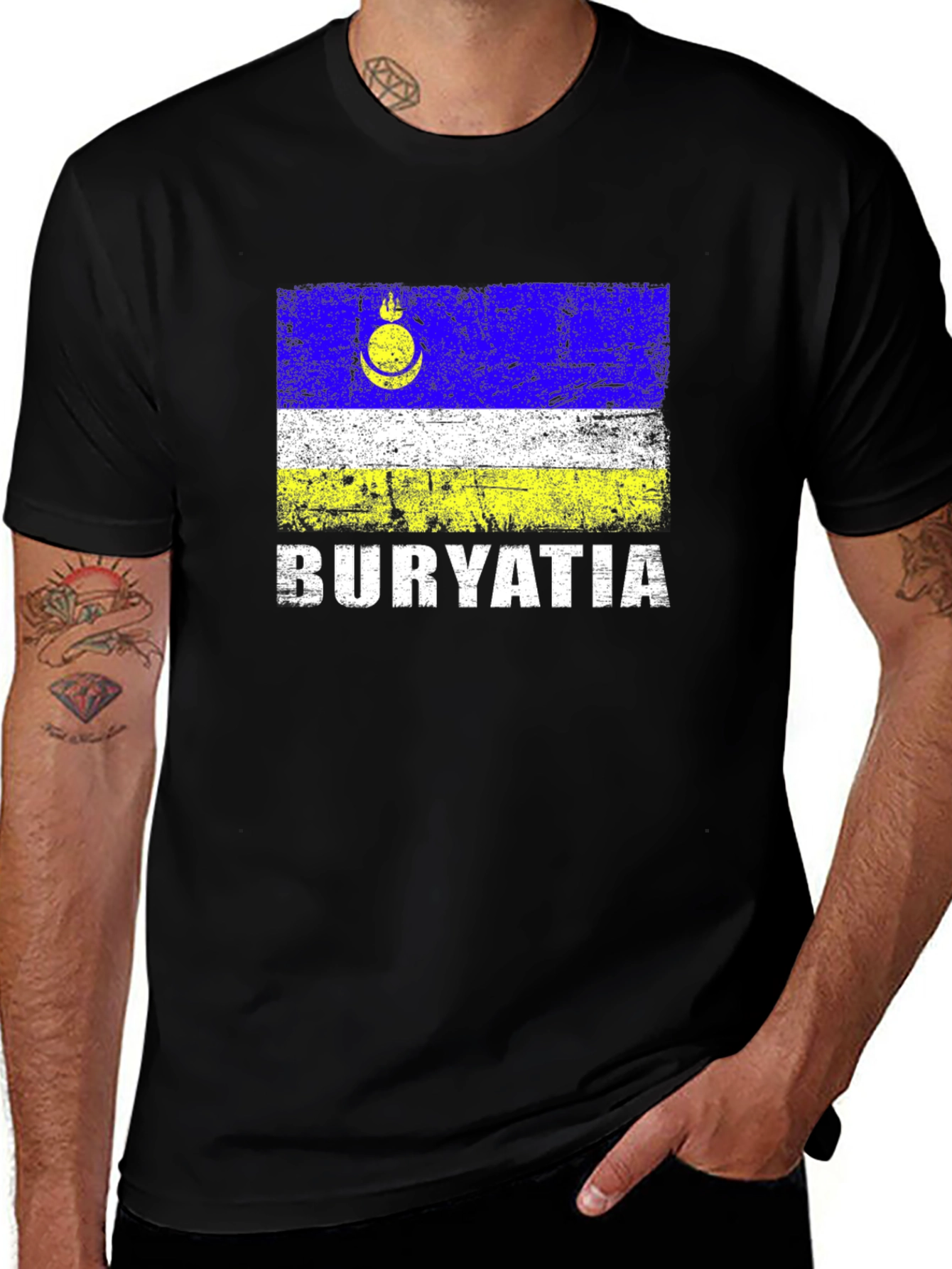 Buryatia Flag Graphic T-Shirt - Mens Black Tee
