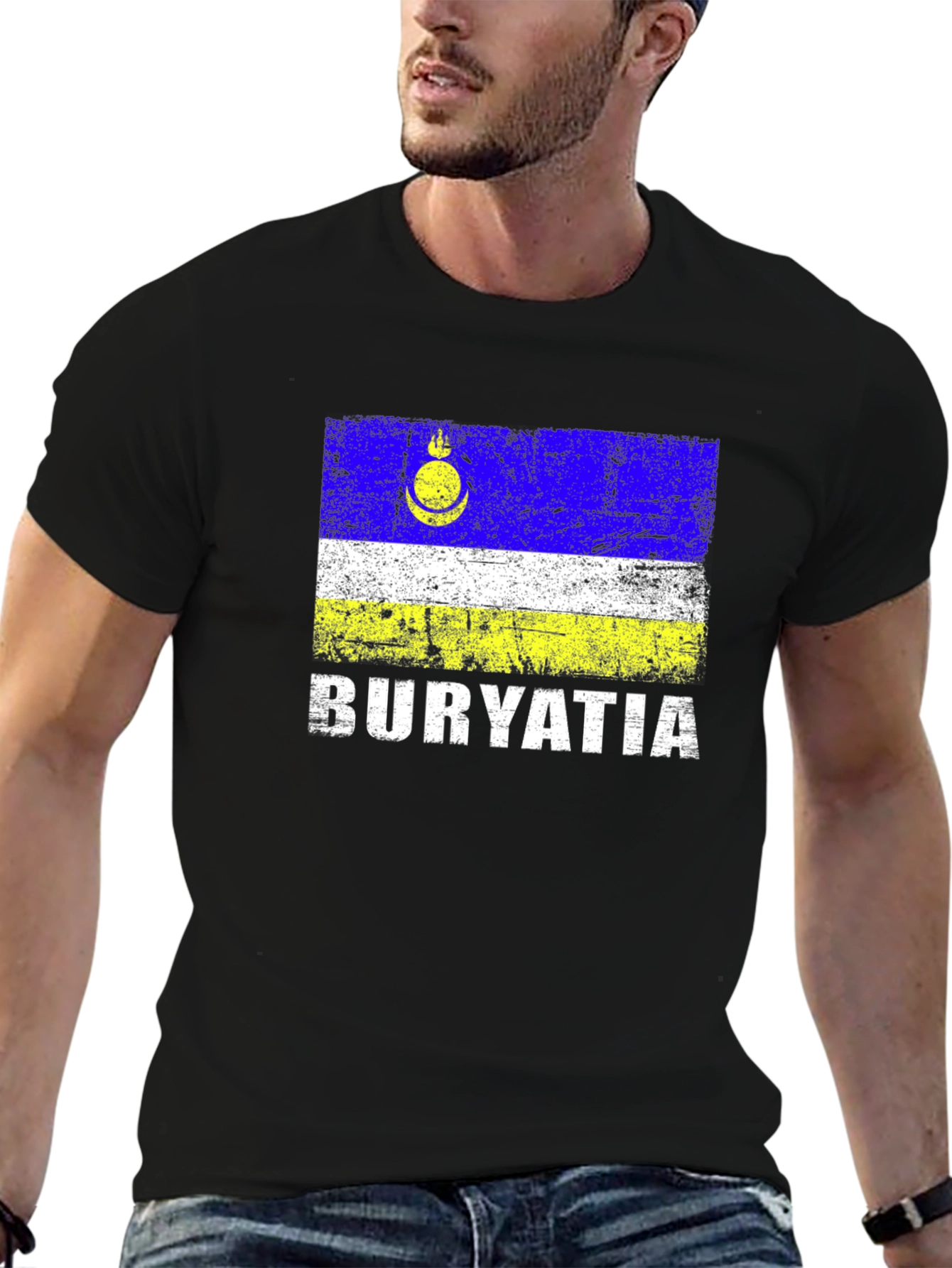 Buryatia Flag Graphic T-Shirt - Mens Black Tee