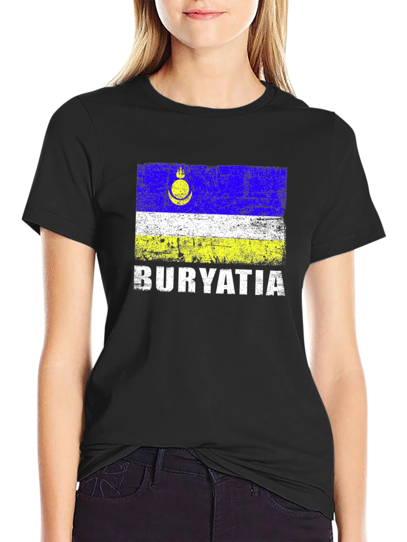 Buryatia Flag Graphic T-Shirt - Mens Black Tee
