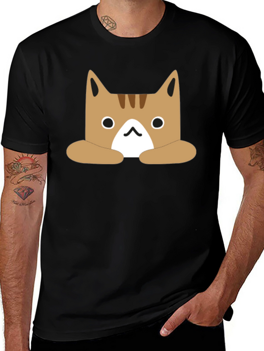 Cute Cartoon Cat Graphic Black T-Shirt