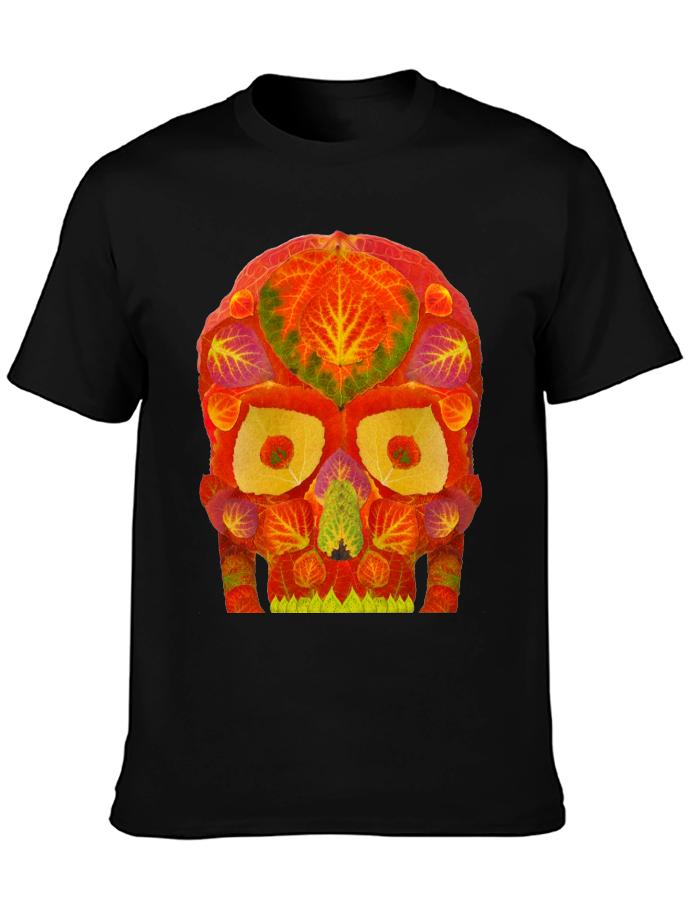 Autumn Leaves Skull Graphic Tee - Unique Nature Design