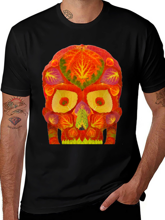Autumn Leaves Skull Graphic Tee - Unique Nature Design