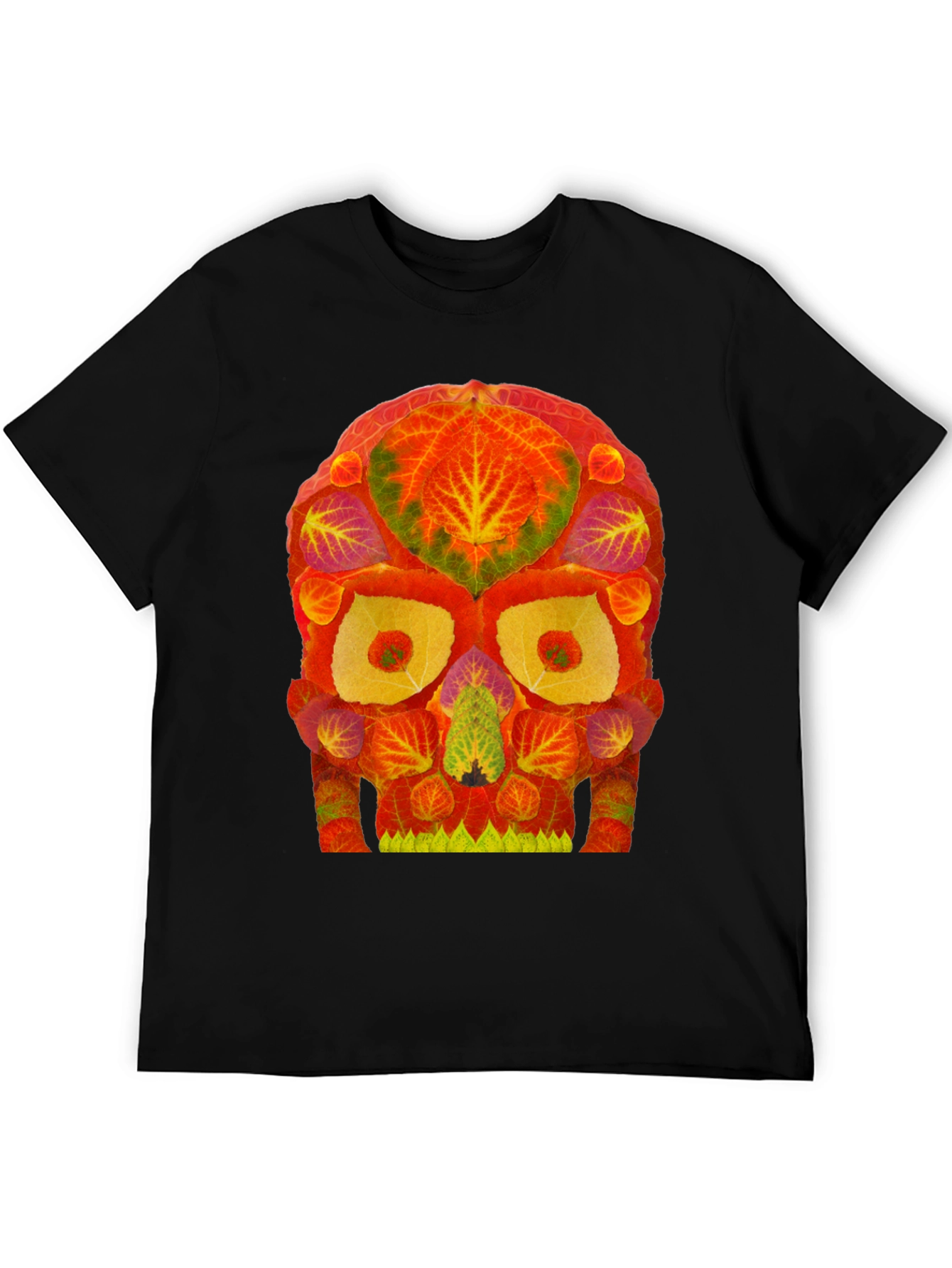 Autumn Leaves Skull Graphic Tee - Unique Nature Design